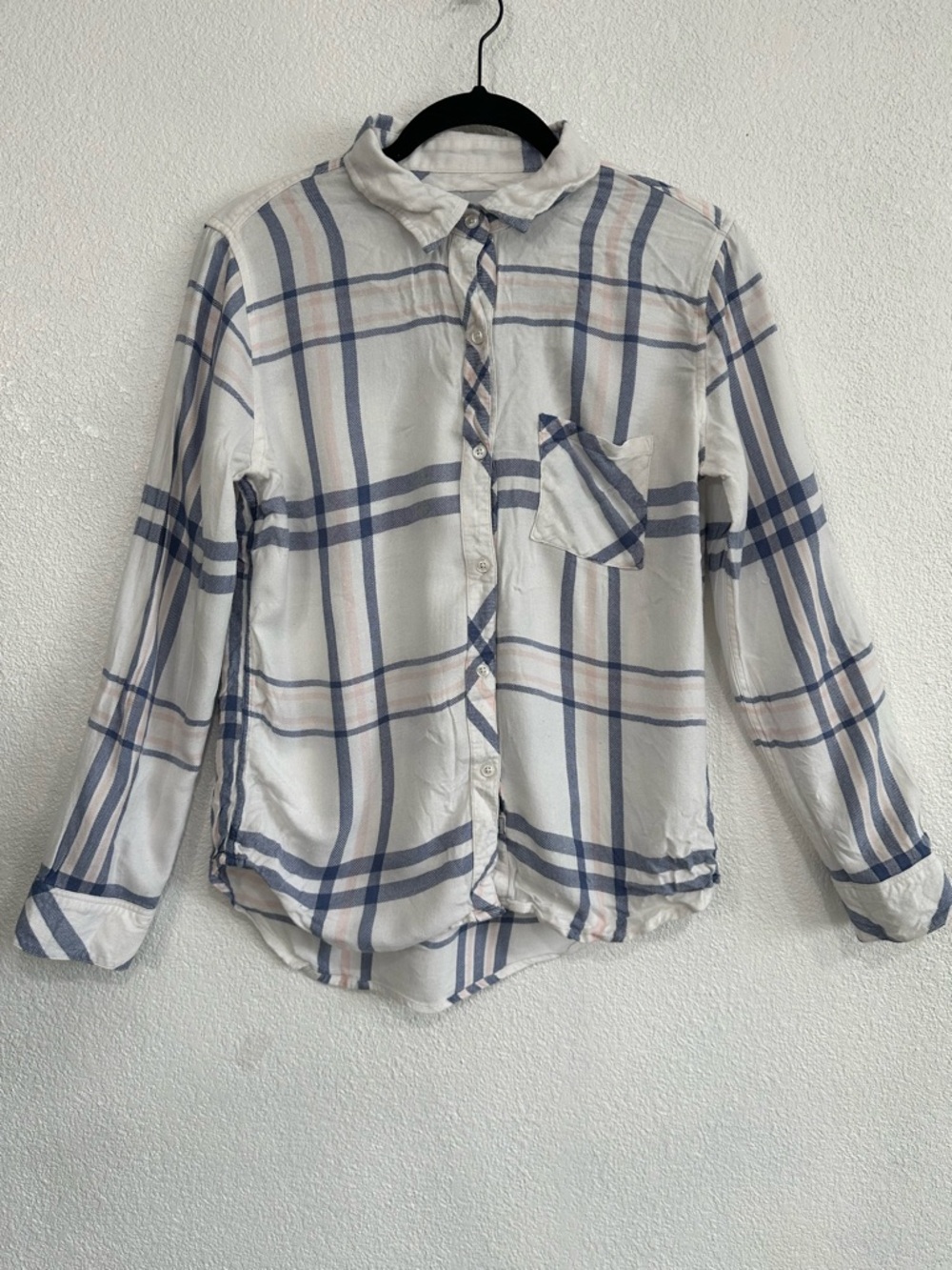 Rails Womens Hunter Indigo Powder Blush Plaid Long Sleeve Button Up Shirt Size S